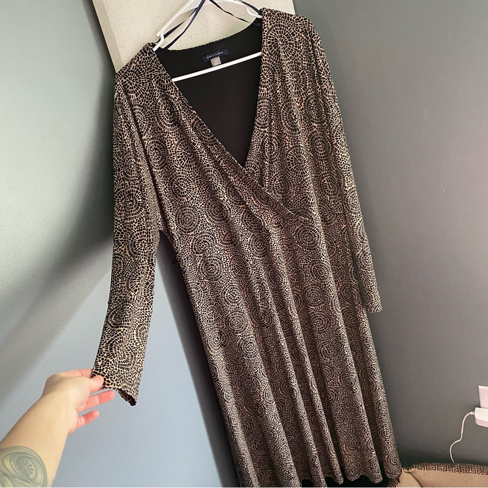 Tommy Hilfiger Brown Pleated Wrap Gown